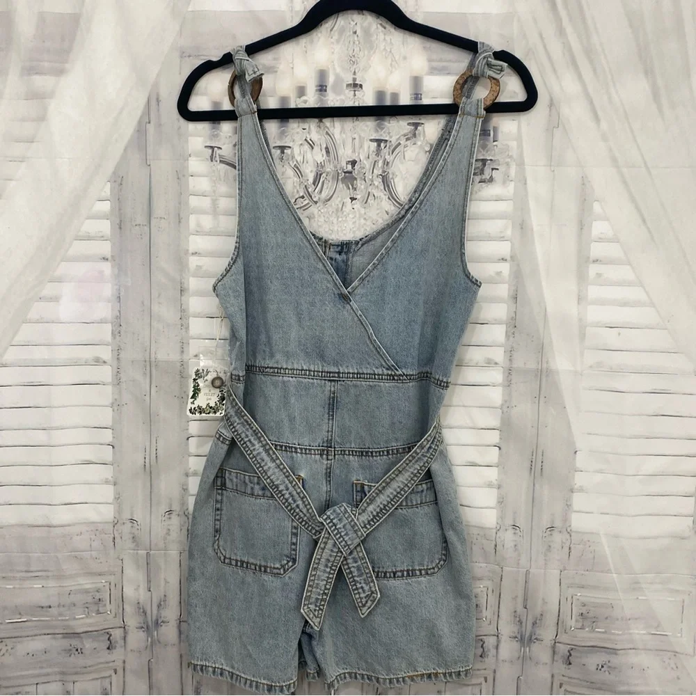 Chelsea & Violet Big Girls Size Large 1 Piece Denim Button Front Tie Back Romper - Picture 8 of 11